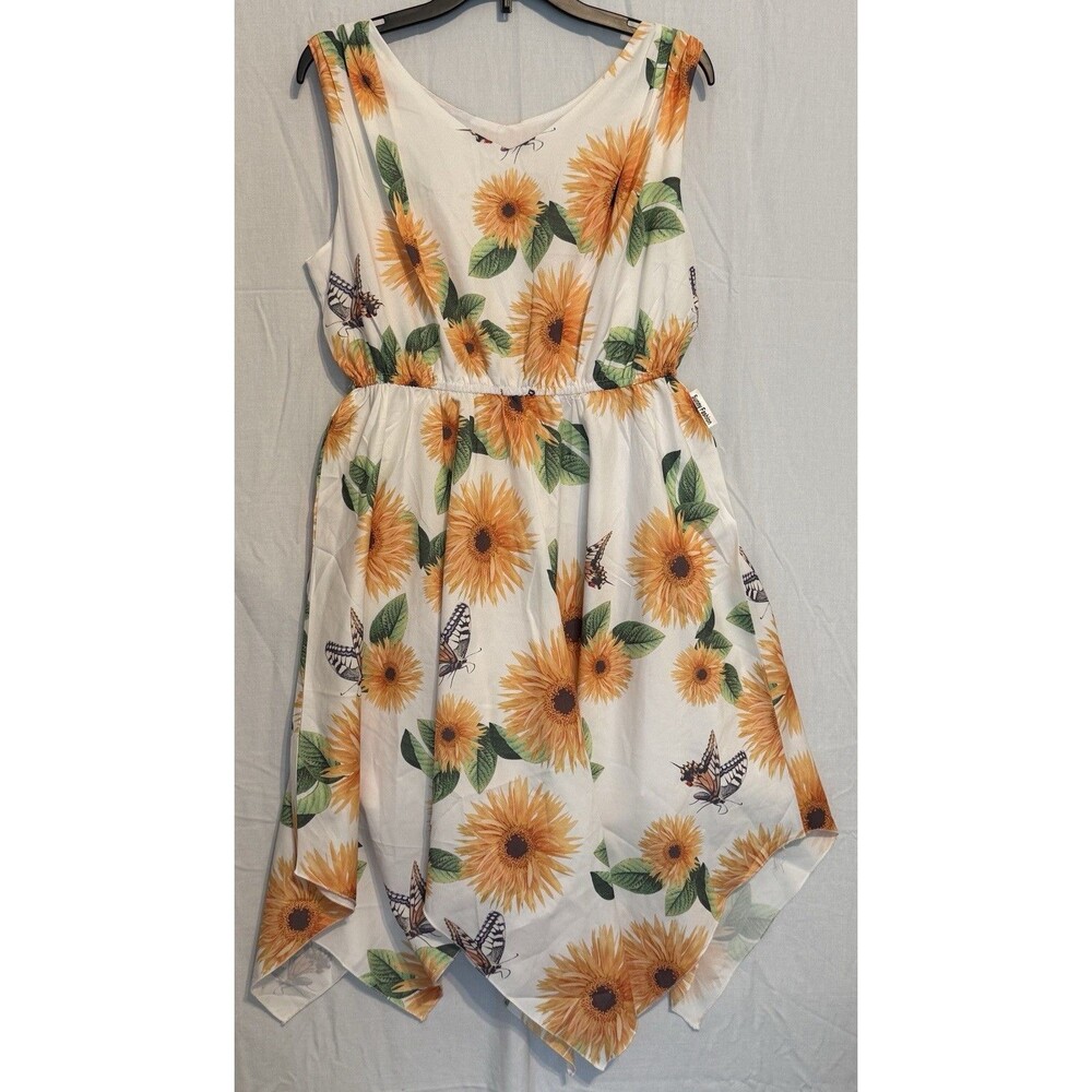 Sunny Fashion Girls 14 White Floral Butterfly A-Line Knee Sleeveless Dress